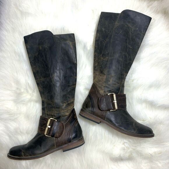 Spirit By Lucchese Leather Distress Brown Riding Boots Tall Calf Buckle Size 6.5 - Picture 1 of 16